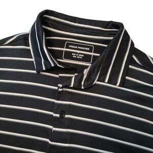 Urban Frontier Men's Polo Shirt Medium Black‎ White Striped Golf Casual